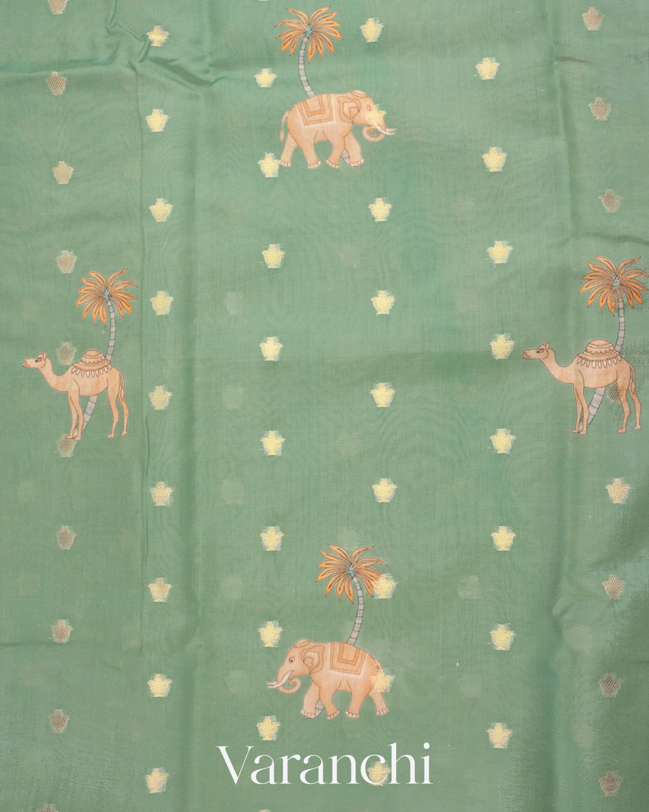 Pastel Mint Green Digital Printed Pure Moonga Silk Saree