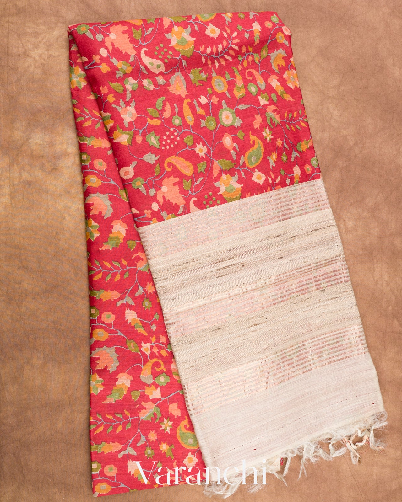 Red Paisley Digital Printed Pure Moonga Silk Saree