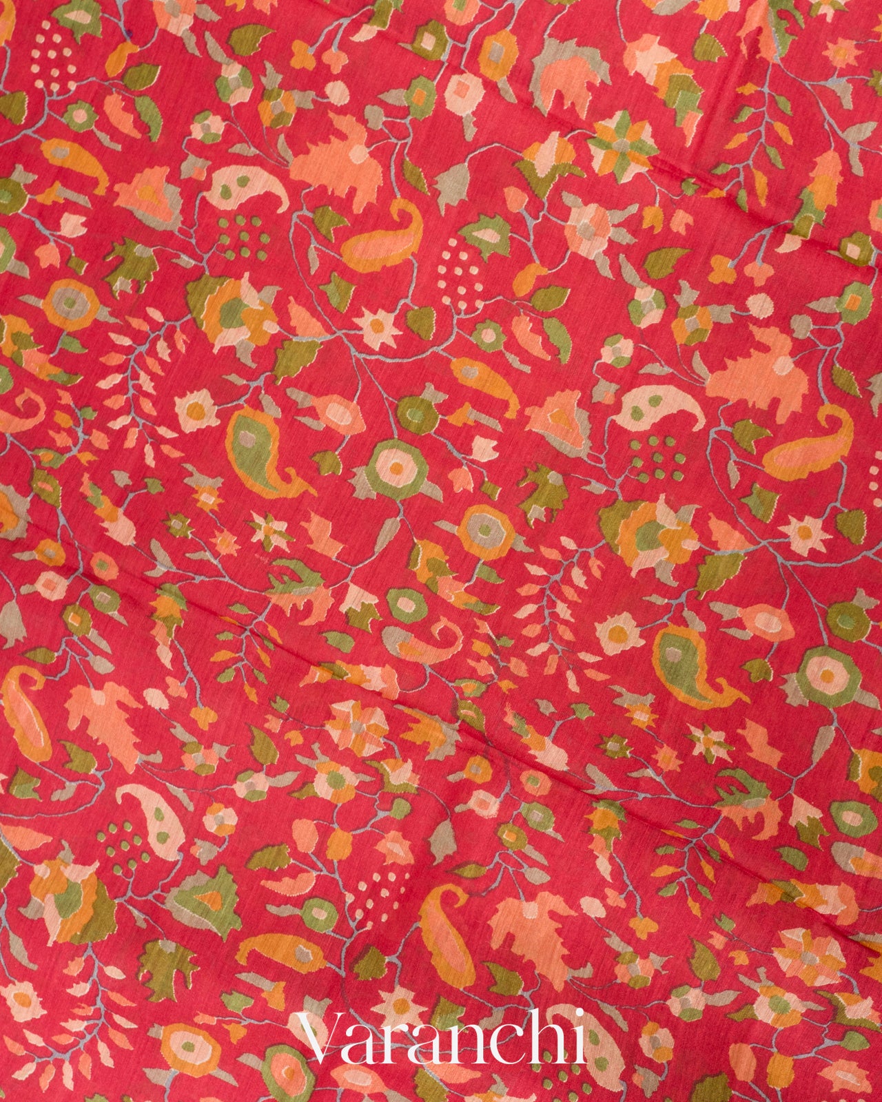 Red Paisley Digital Printed Pure Moonga Silk Saree