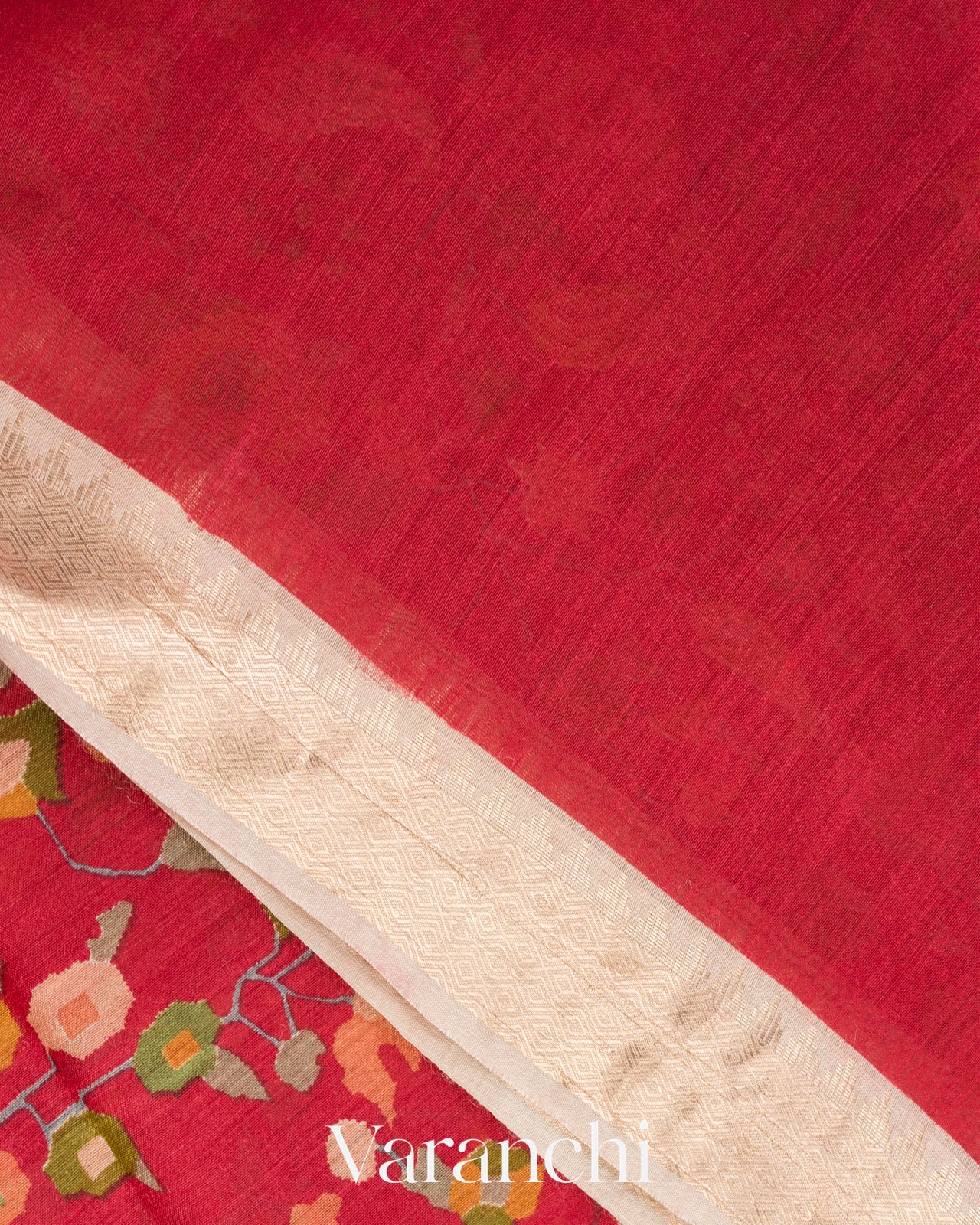 Red Paisley Digital Printed Pure Moonga Silk Saree