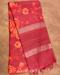 Deep Red Floral Digital Printed Pure Moonga Tussar Silk Saree