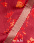 Deep Red Floral Digital Printed Pure Moonga Tussar Silk Saree
