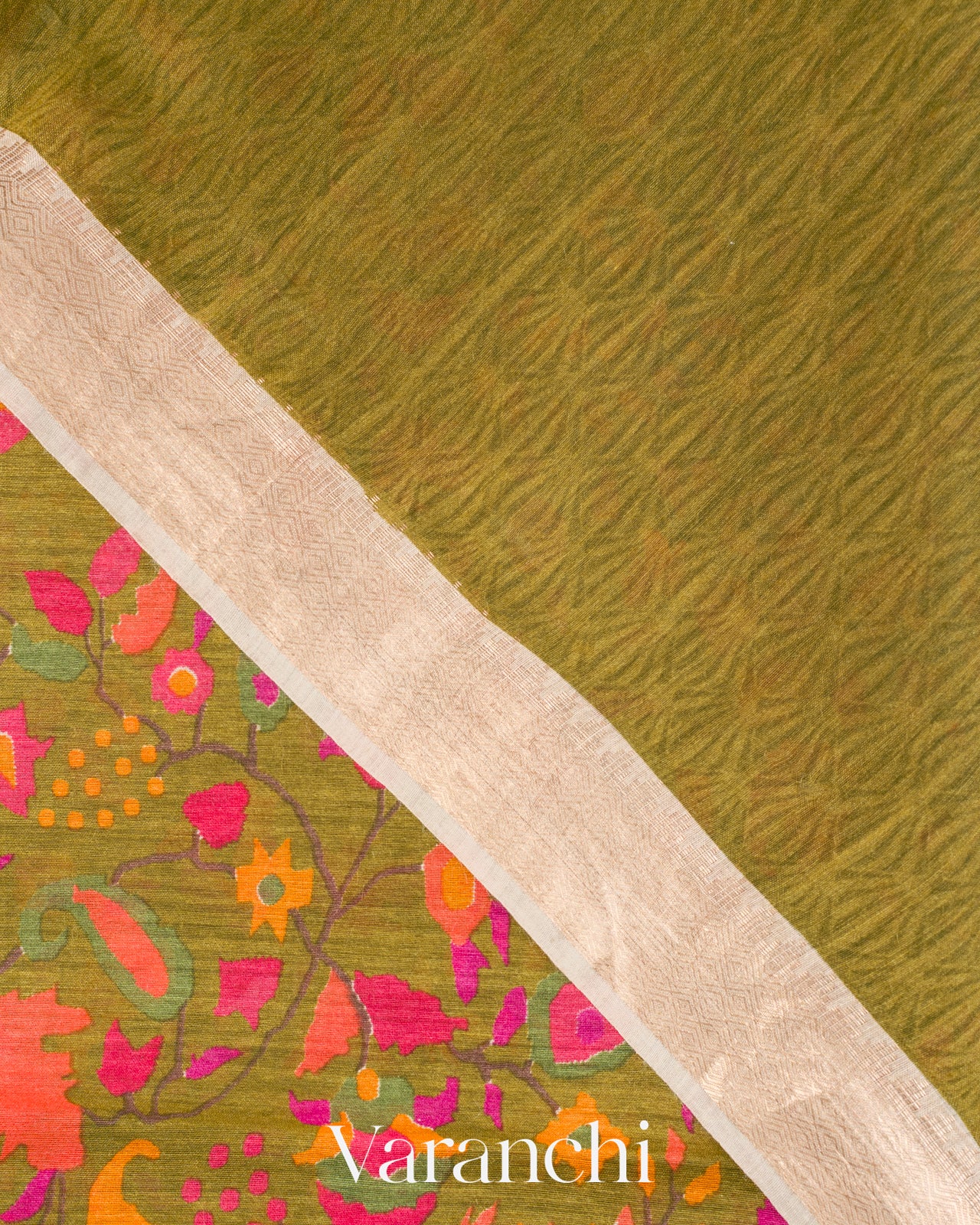 Mehandi Green Paisley Digital Printed Pure Moonga Tussar Silk Saree