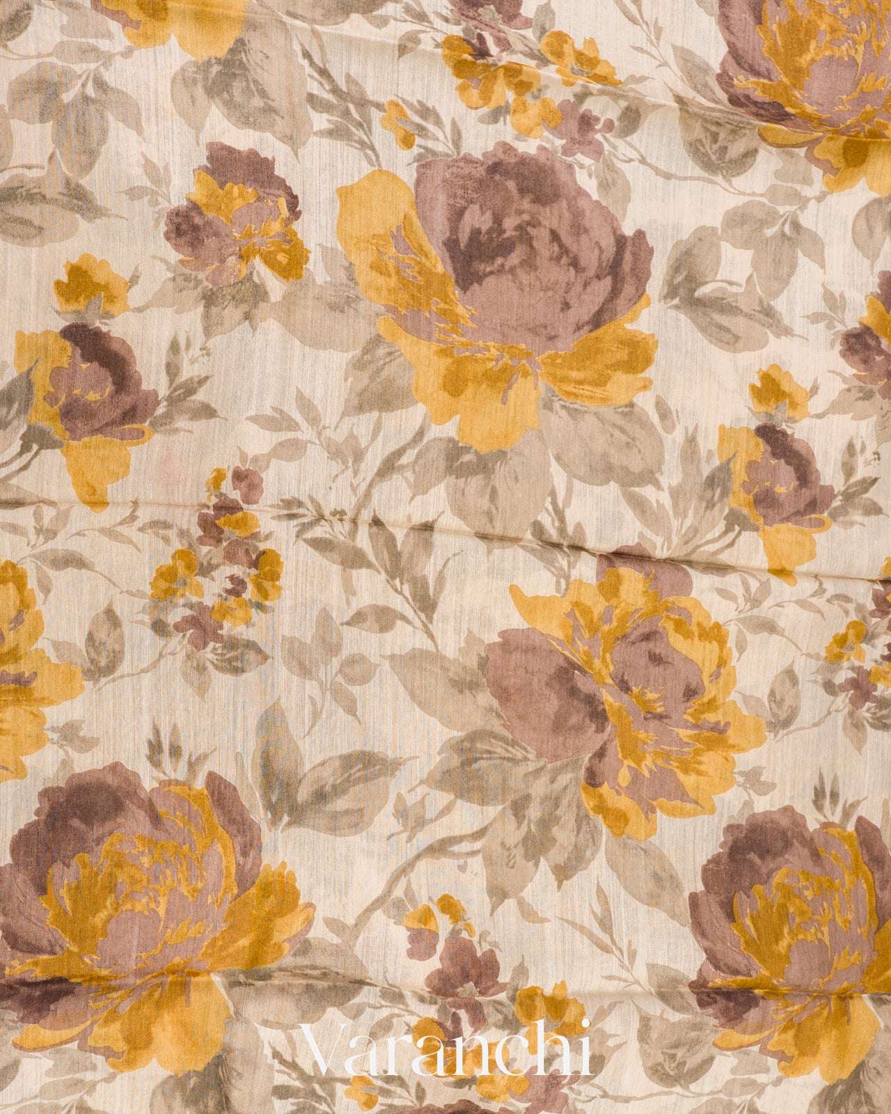 Off White Floral Digital Printed Pure Moonga Tussar Silk Saree