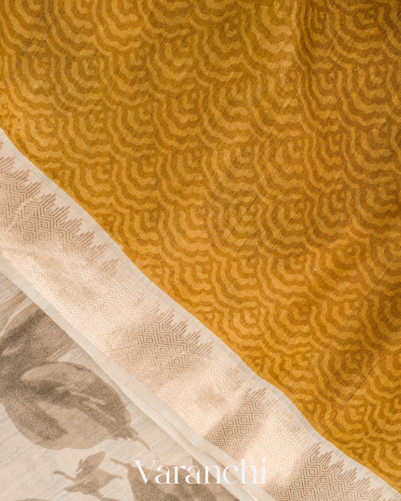 Off White Floral Digital Printed Pure Moonga Tussar Silk Saree