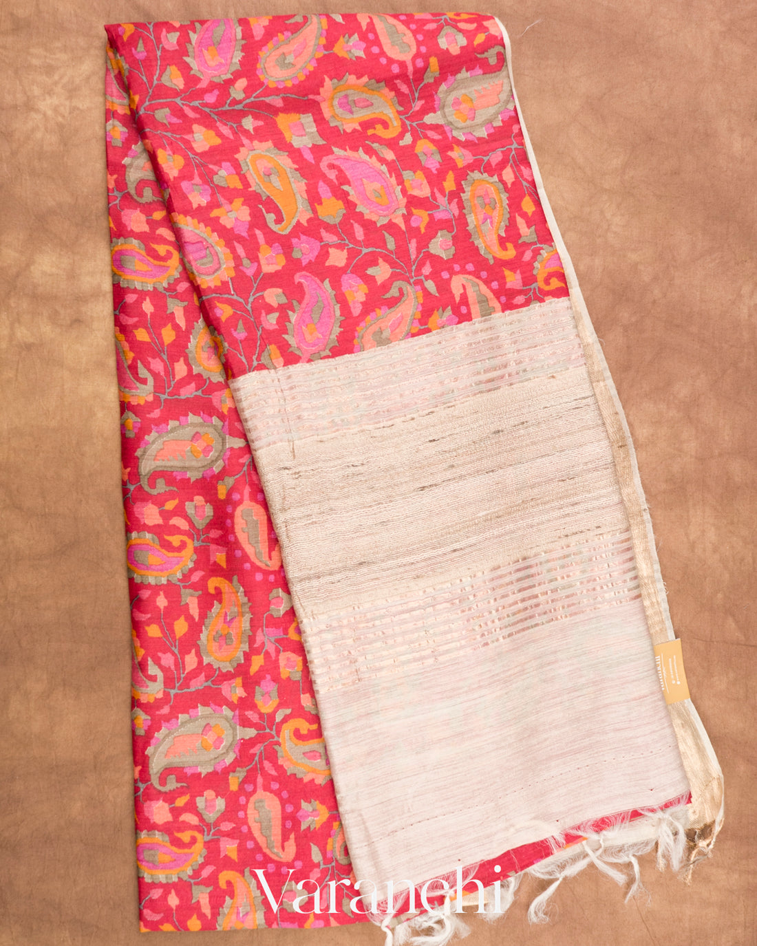 Red Paisley Digital Printed Pure Moonga Silk Saree