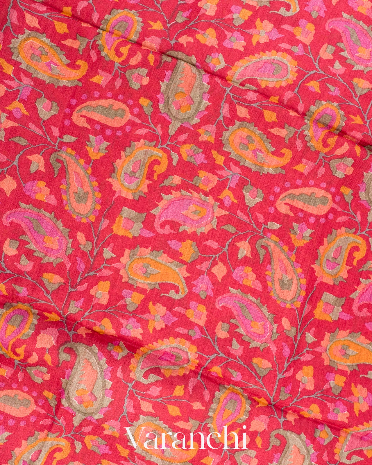 Red Paisley Digital Printed Pure Moonga Silk Saree