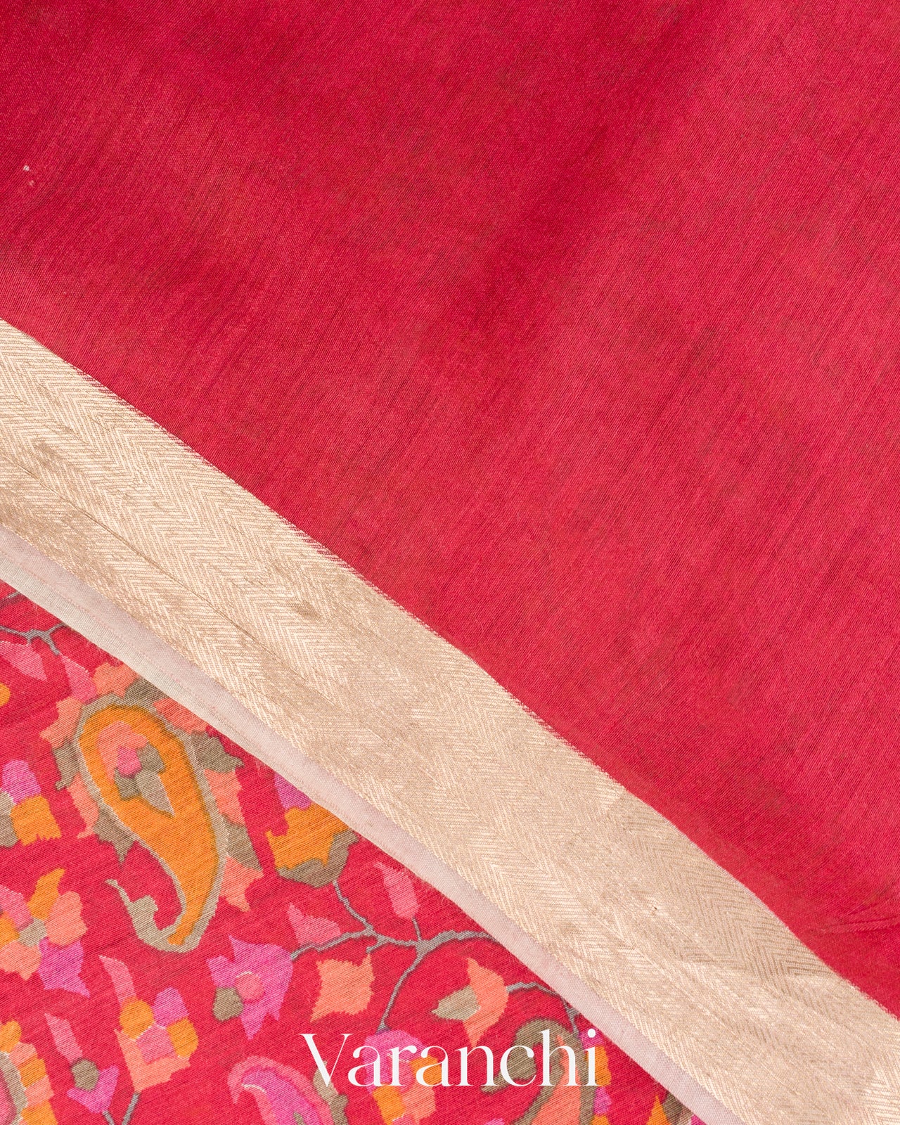 Red Paisley Digital Printed Pure Moonga Silk Saree