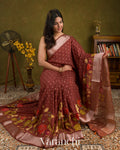 Cocoa Brown Digital Printed Pure Mul Chiniya Silk Saree 