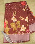 Cocoa Brown Digital Printed Pure Mul Chiniya Silk Saree 
