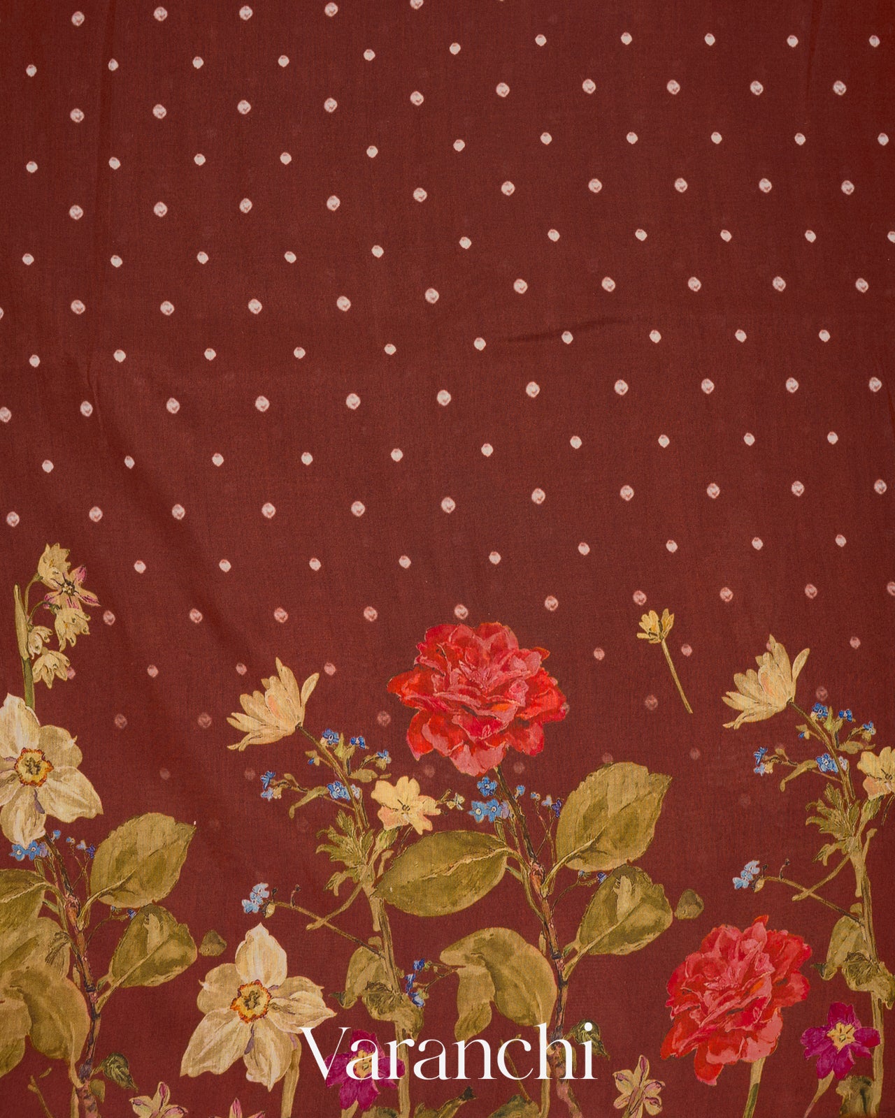 Cocoa Brown Digital Printed Pure Mul Chiniya Silk Saree 