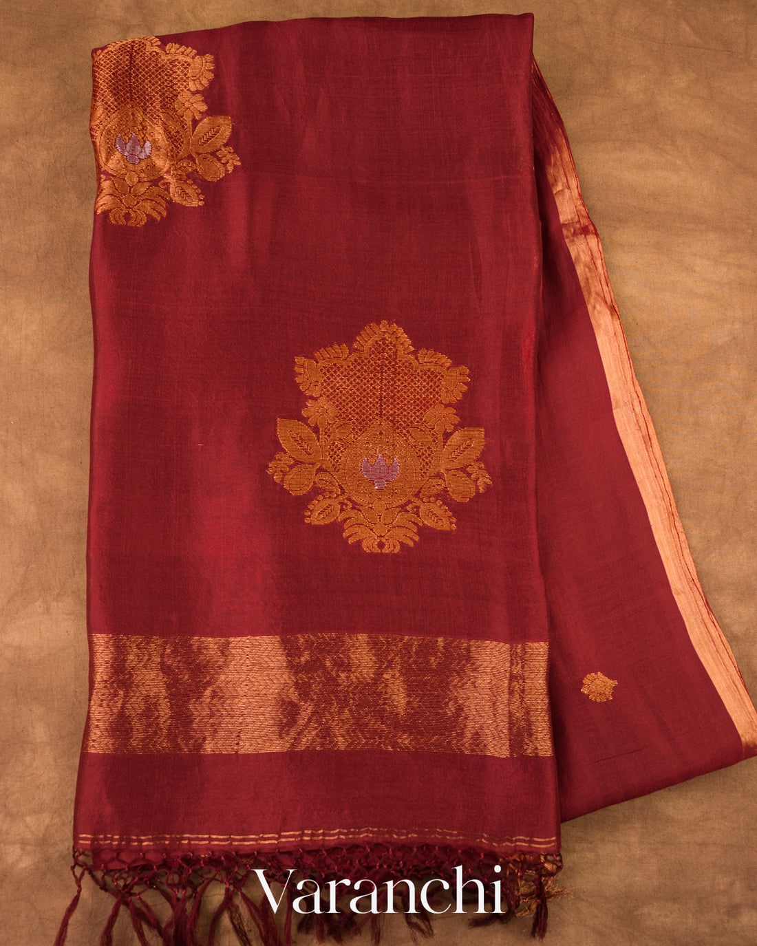 Deep Maroon Jamdani Pure Mulberry Silk Handloom Saree