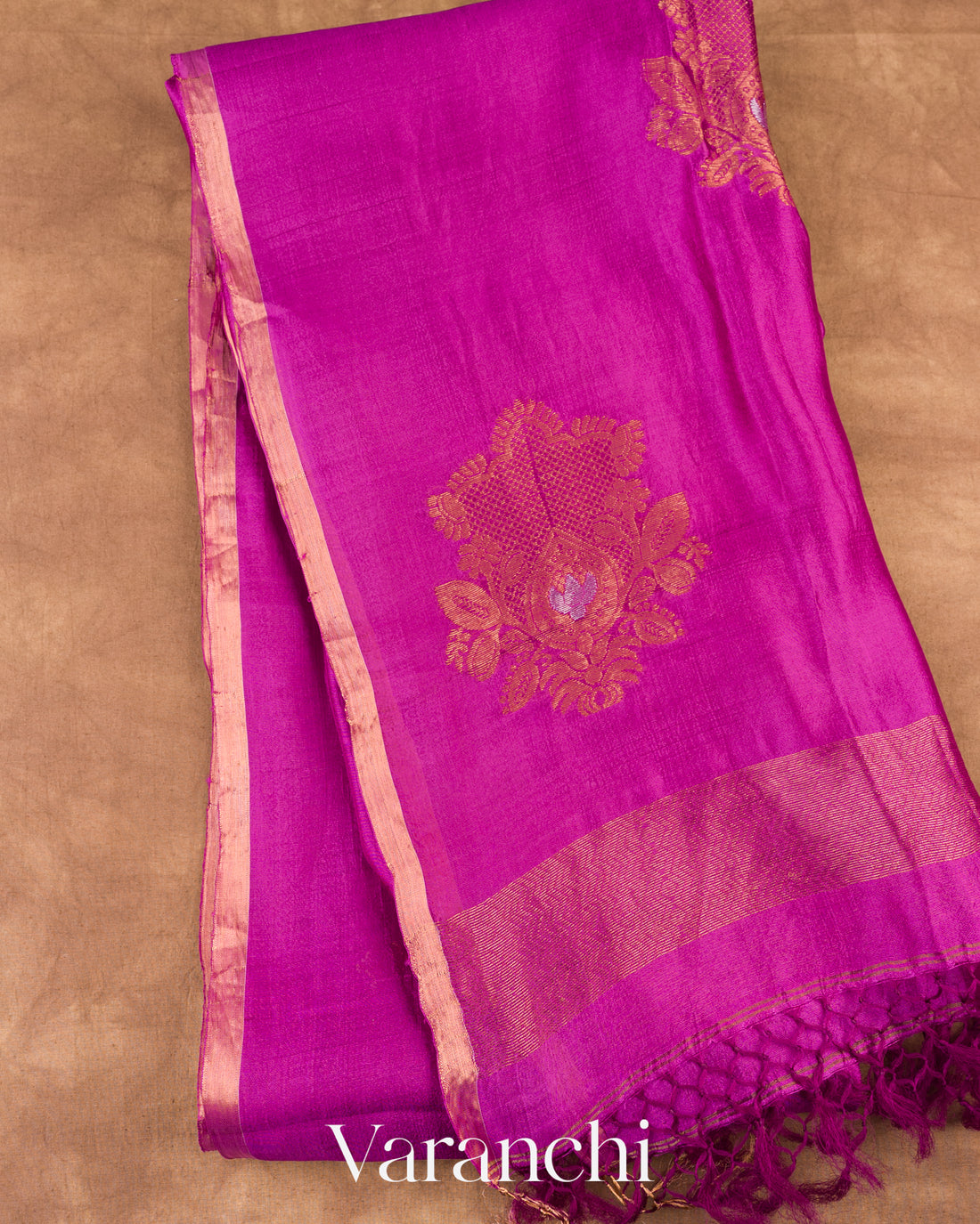 Mulberry Magenta Pure Tussar Silk Saree