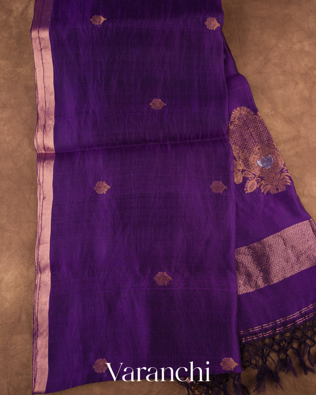 Royal Purple Jamdani Pure Mulberry Silk Handloom Saree