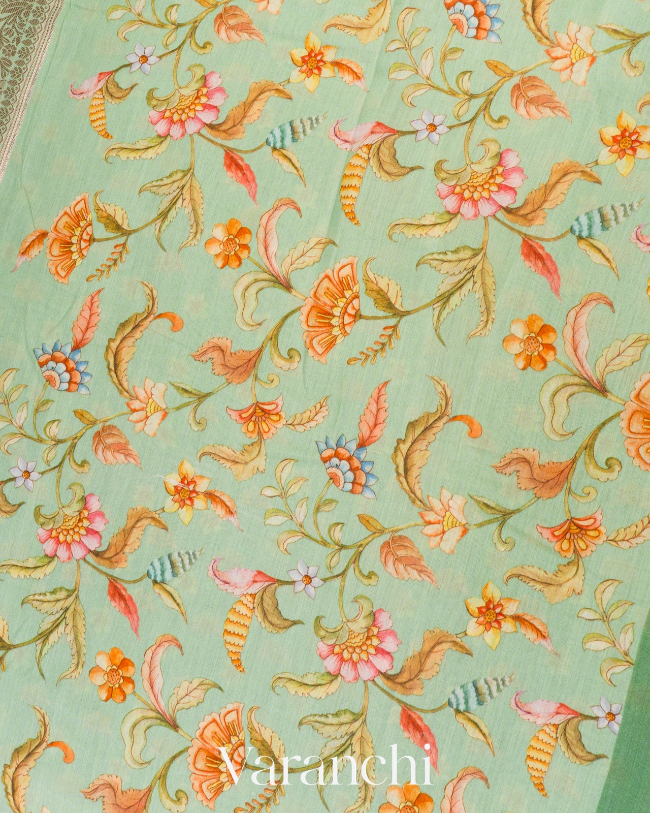 Pista Green Heavy Brocade Pure Mul Chiniya Silk Saree