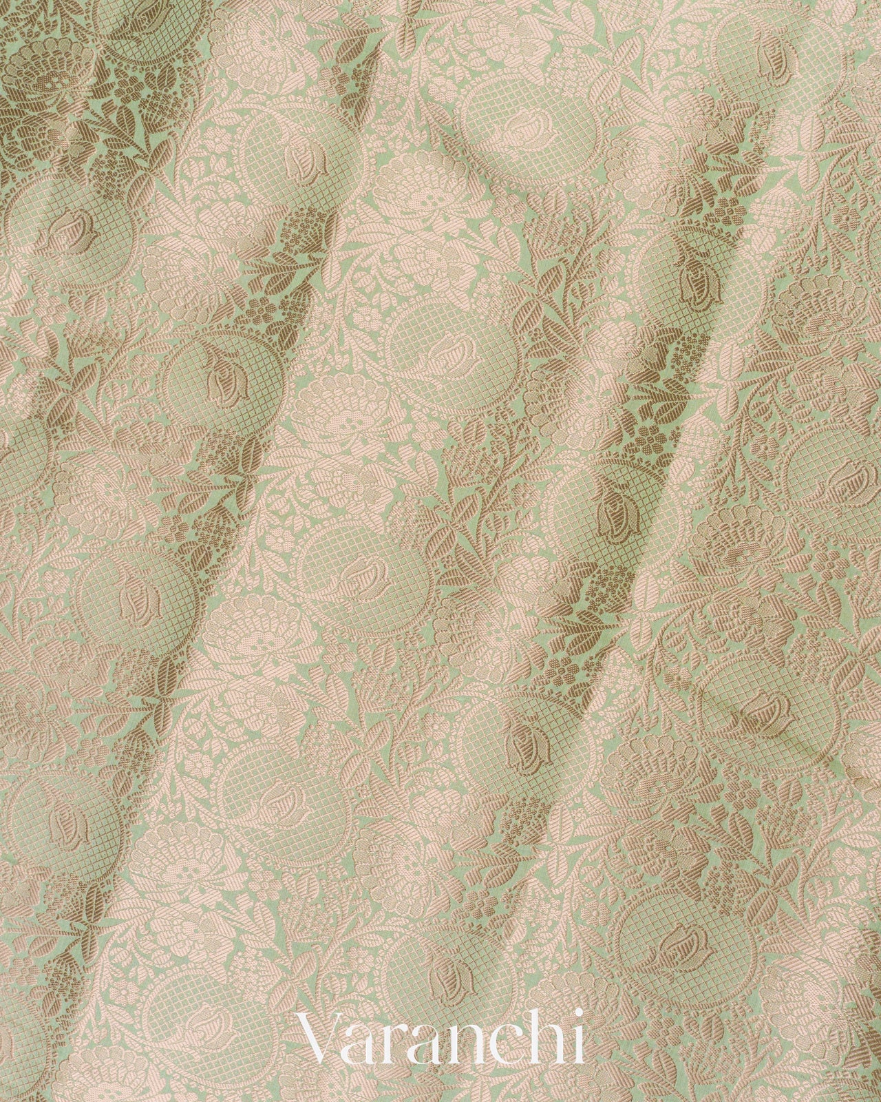 Pista Green Heavy Brocade Pure Mul Chiniya Silk Saree