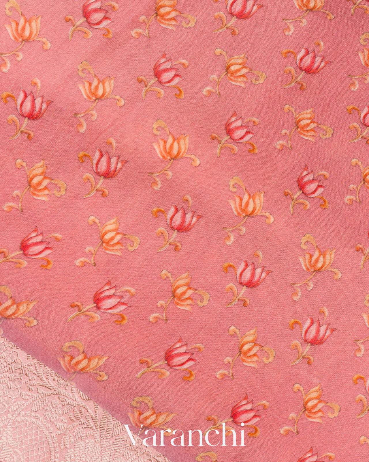 Peach Heavy Brocade Pure Mul Chiniya Silk Saree