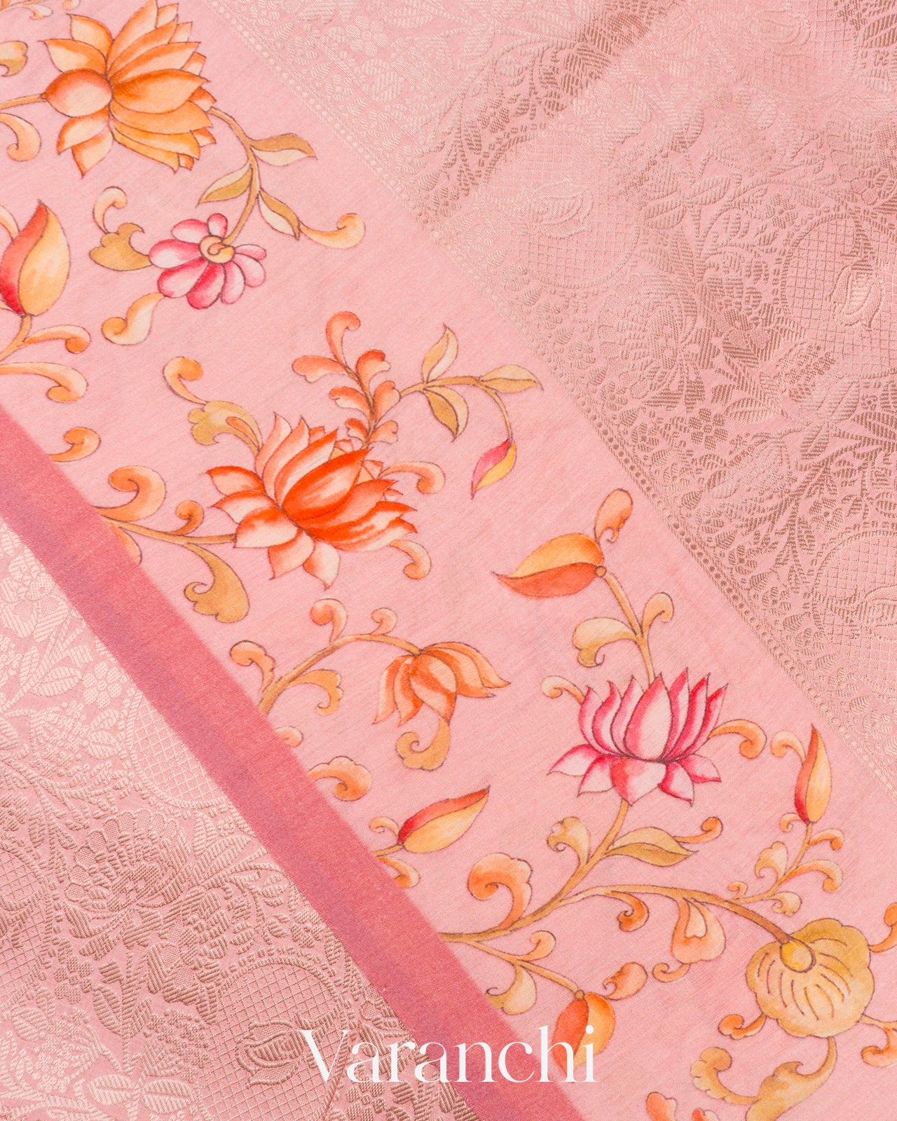 Peach Heavy Brocade Pure Mul Chiniya Silk Saree