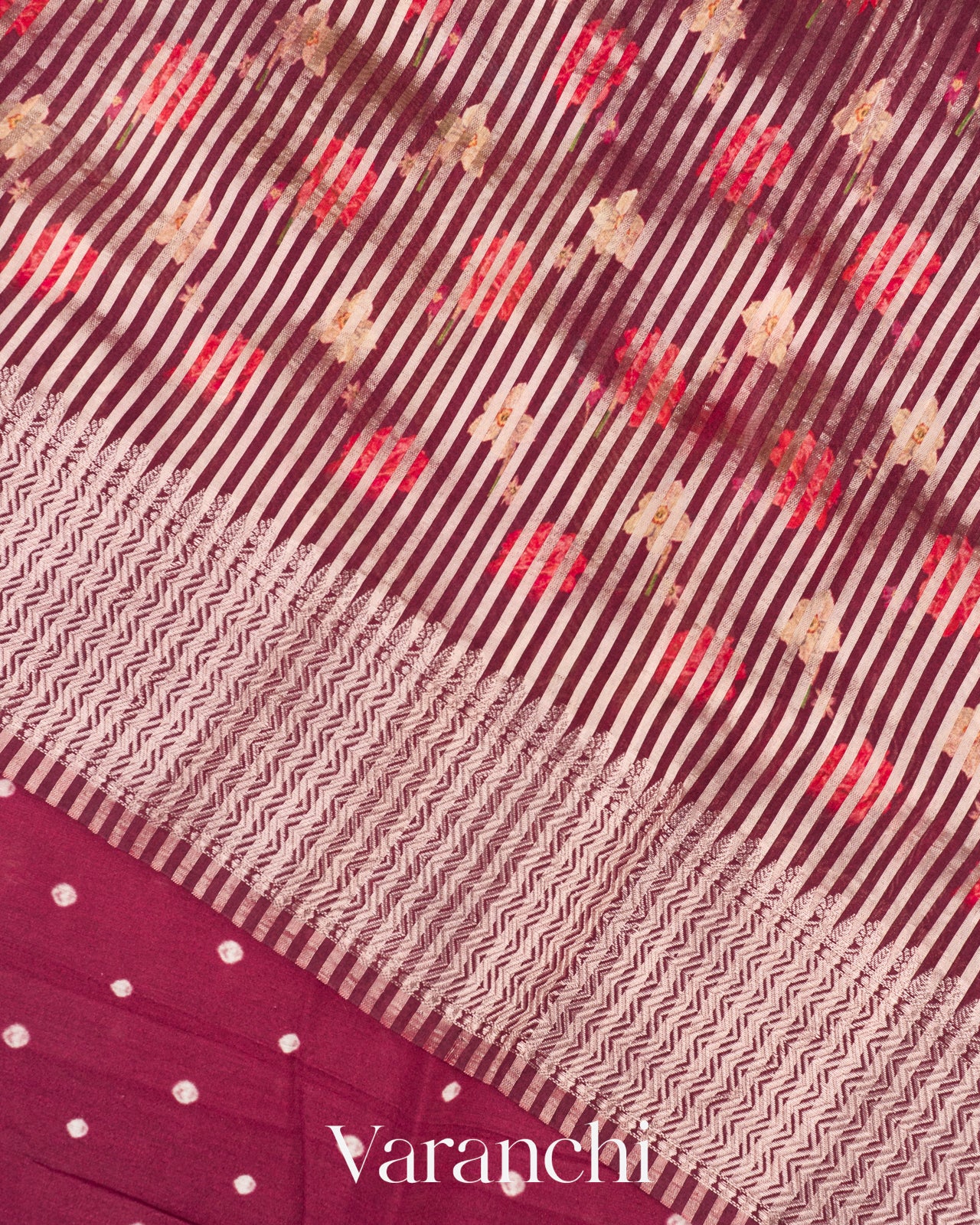 Deep Wine Digital Printed  Pure Mul Chiniya Silk Saree