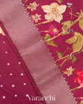 Deep Wine Digital Printed  Pure Mul Chiniya Silk Saree