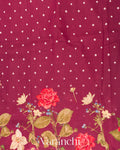 Deep Wine Digital Printed  Pure Mul Chiniya Silk Saree