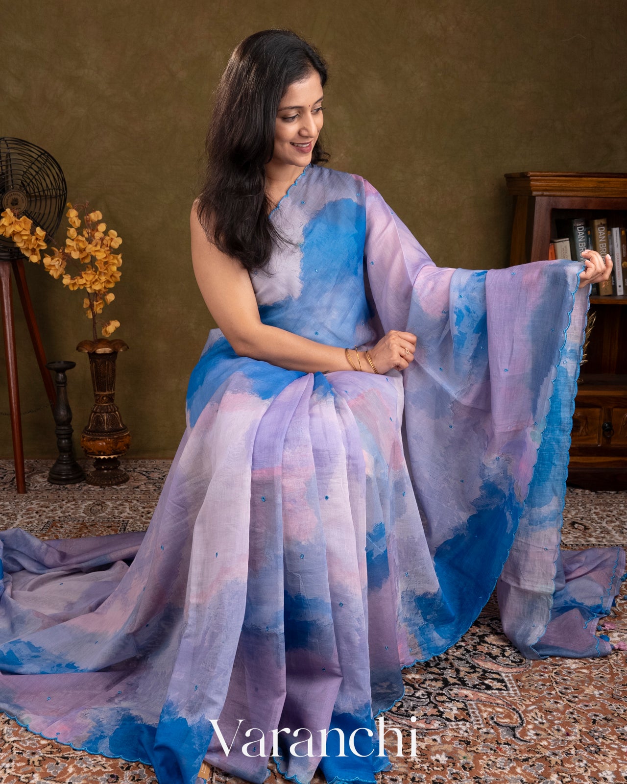 Shades of Blue Digital Printed Pure Mulmul Cotton Saree