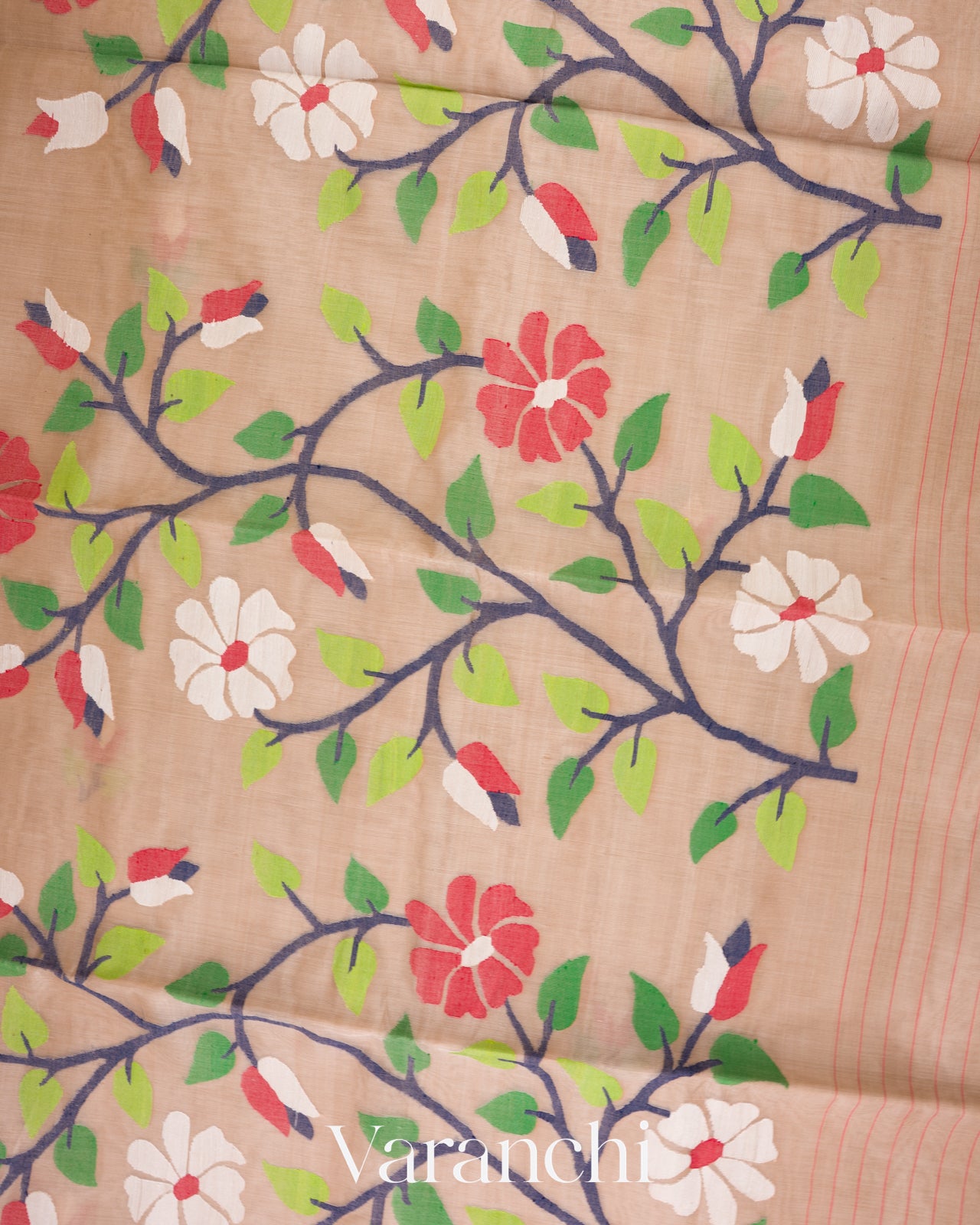 Sand Beige Jamdani Pure Muslin Silk Handloom Saree