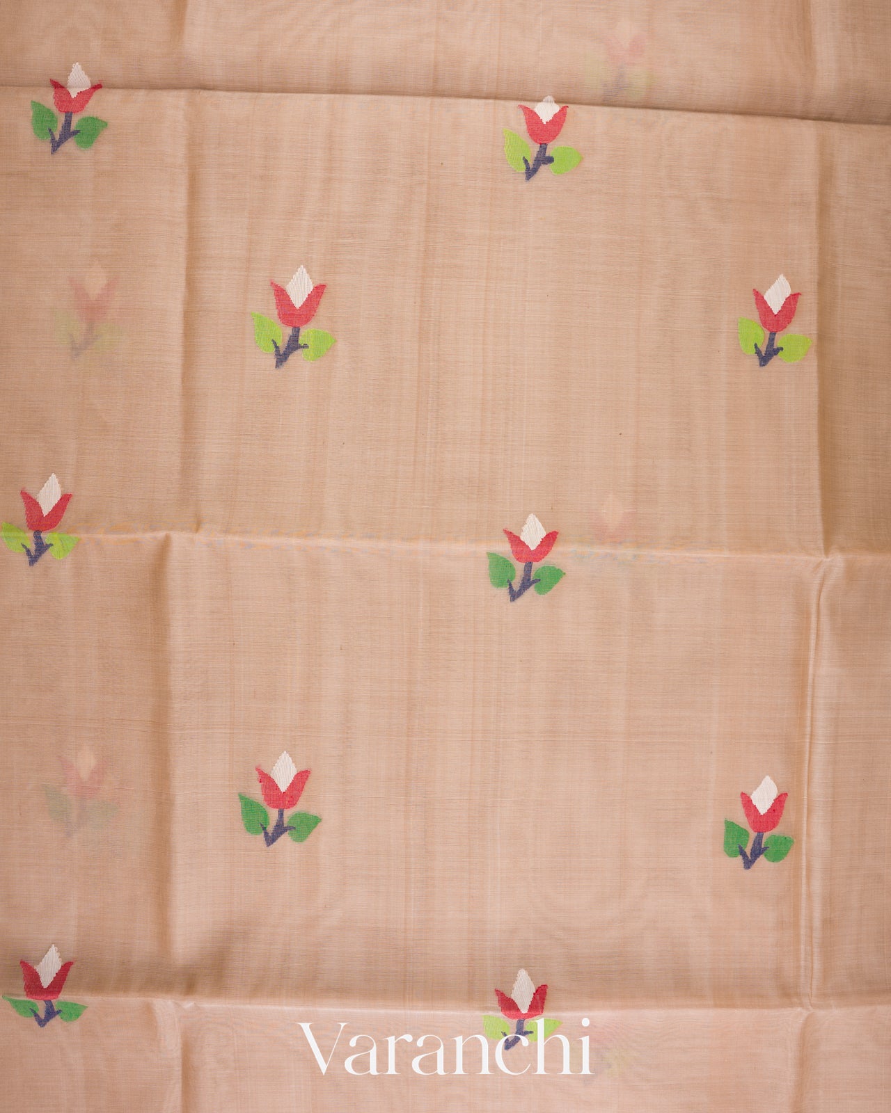 Sand Beige Jamdani Pure Muslin Silk Handloom Saree
