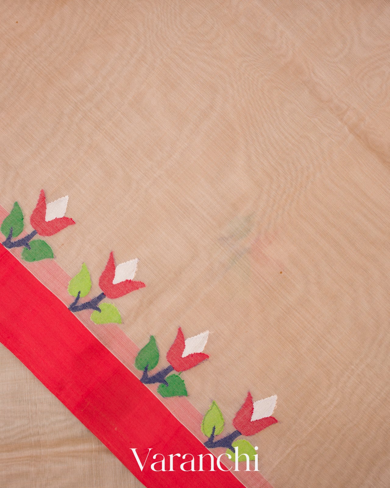 Sand Beige Jamdani Pure Muslin Silk Handloom Saree