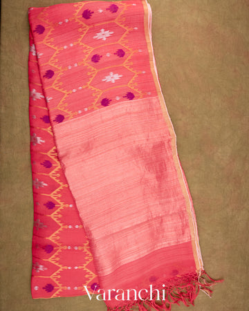 Rose Pink Dhakai Jamdani Pure Muslin Silk Handloom Saree