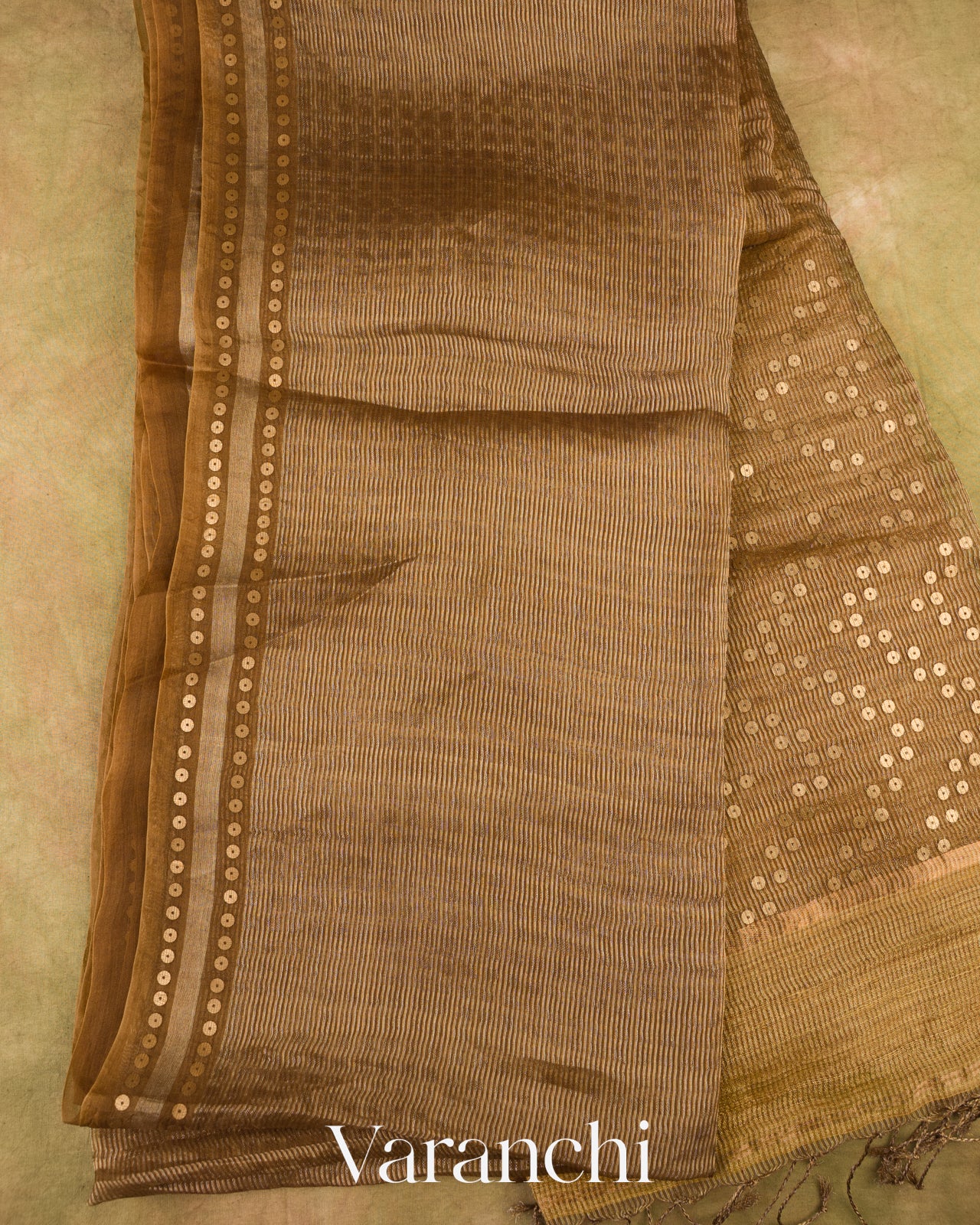 Soft Cocoa Brown with Sequin Embroidery Pure Muslin Silk Handloom Saree 