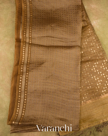 Soft Cocoa Brown with Sequin Embroidery Pure Muslin Silk Handloom Saree 
