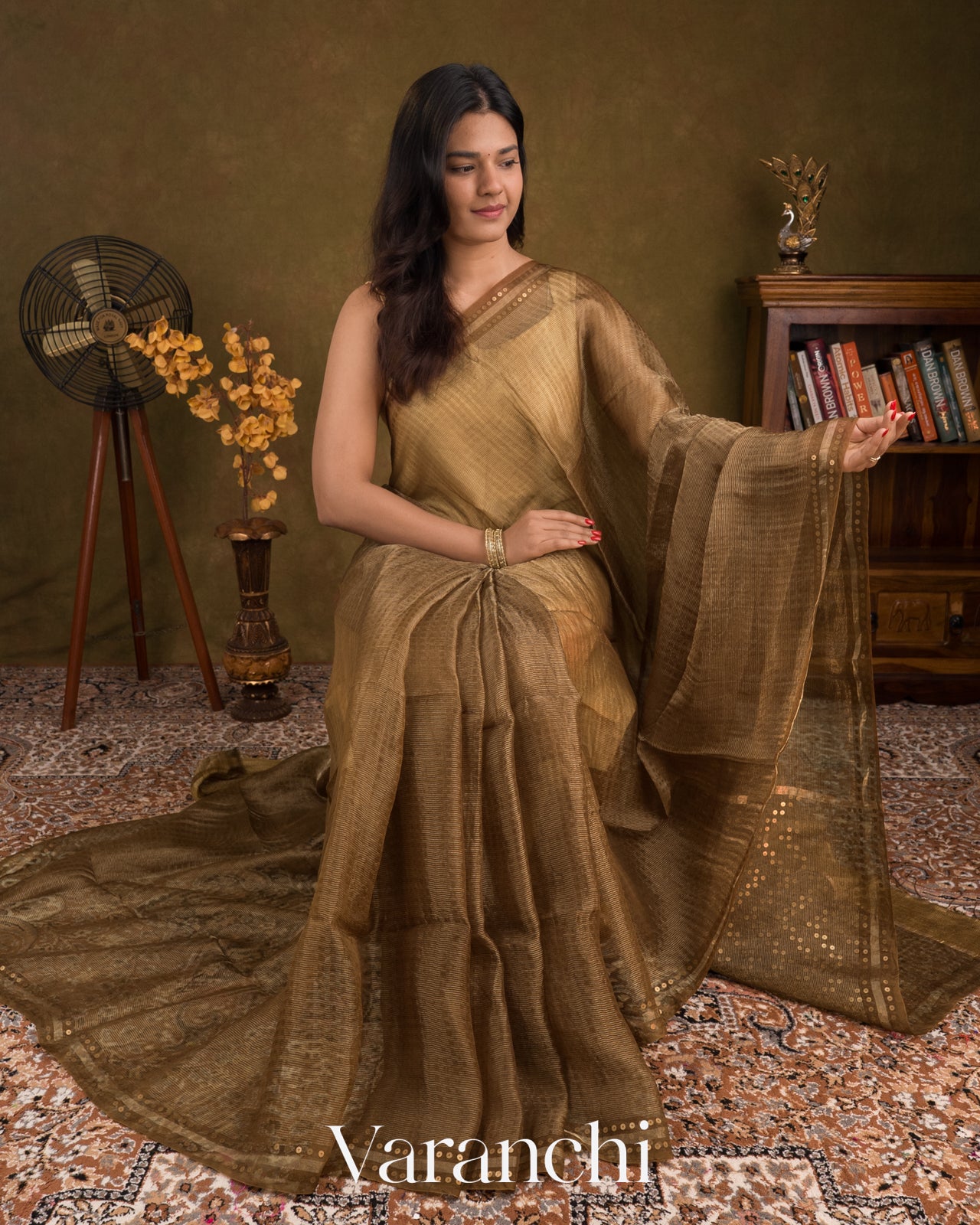 Soft Cocoa Brown with Sequin Embroidery Pure Muslin Silk Handloom Saree 