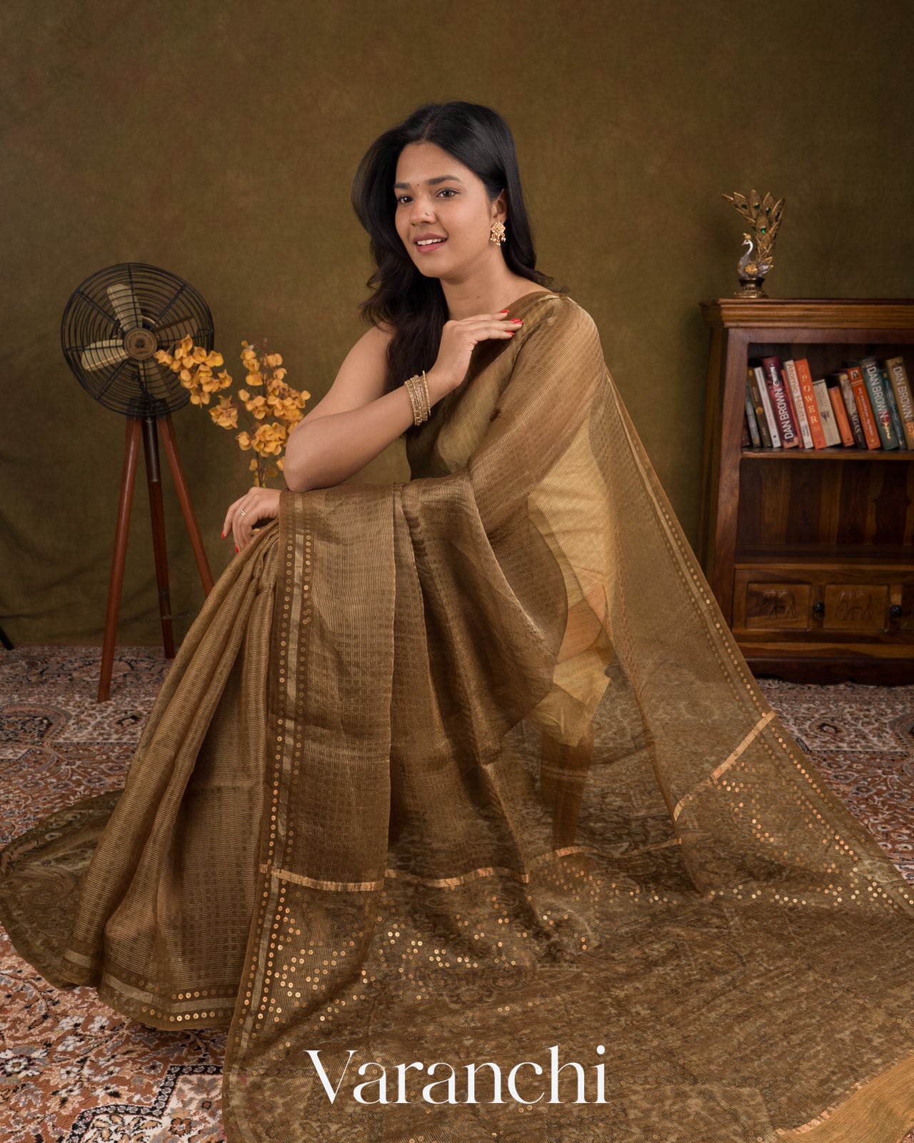 Soft Cocoa Brown with Sequin Embroidery Pure Muslin Silk Handloom Saree 
