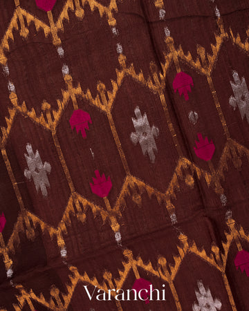 Coffee Brown Dhakai Jamdhani Pure Muslin Silk Handloom Saree