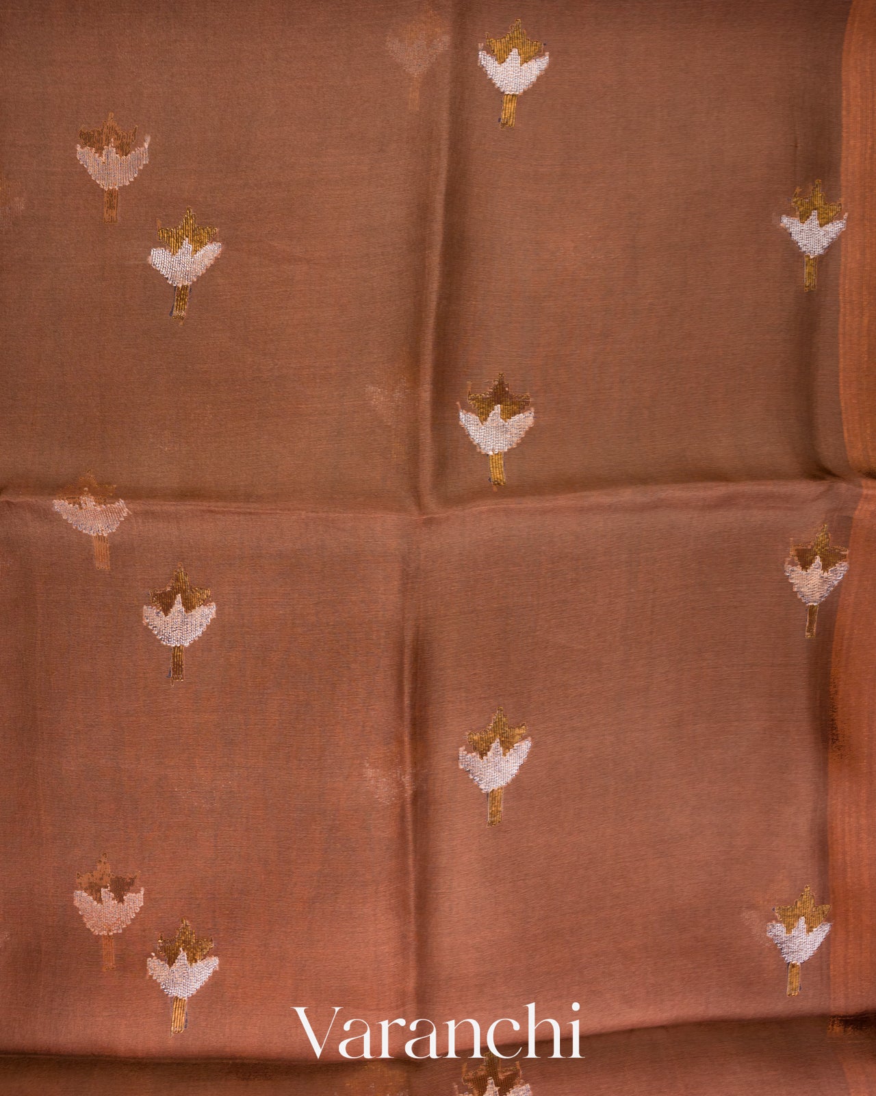 Chocolate Brown Jamdani Pure Muslin Silk Handloom Saree