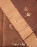 Chocolate Brown Jamdani Pure Muslin Silk Handloom Saree
