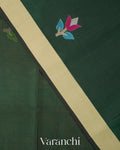 Dark Green Jamdani Pure Muslin Silk Handloom Saree 