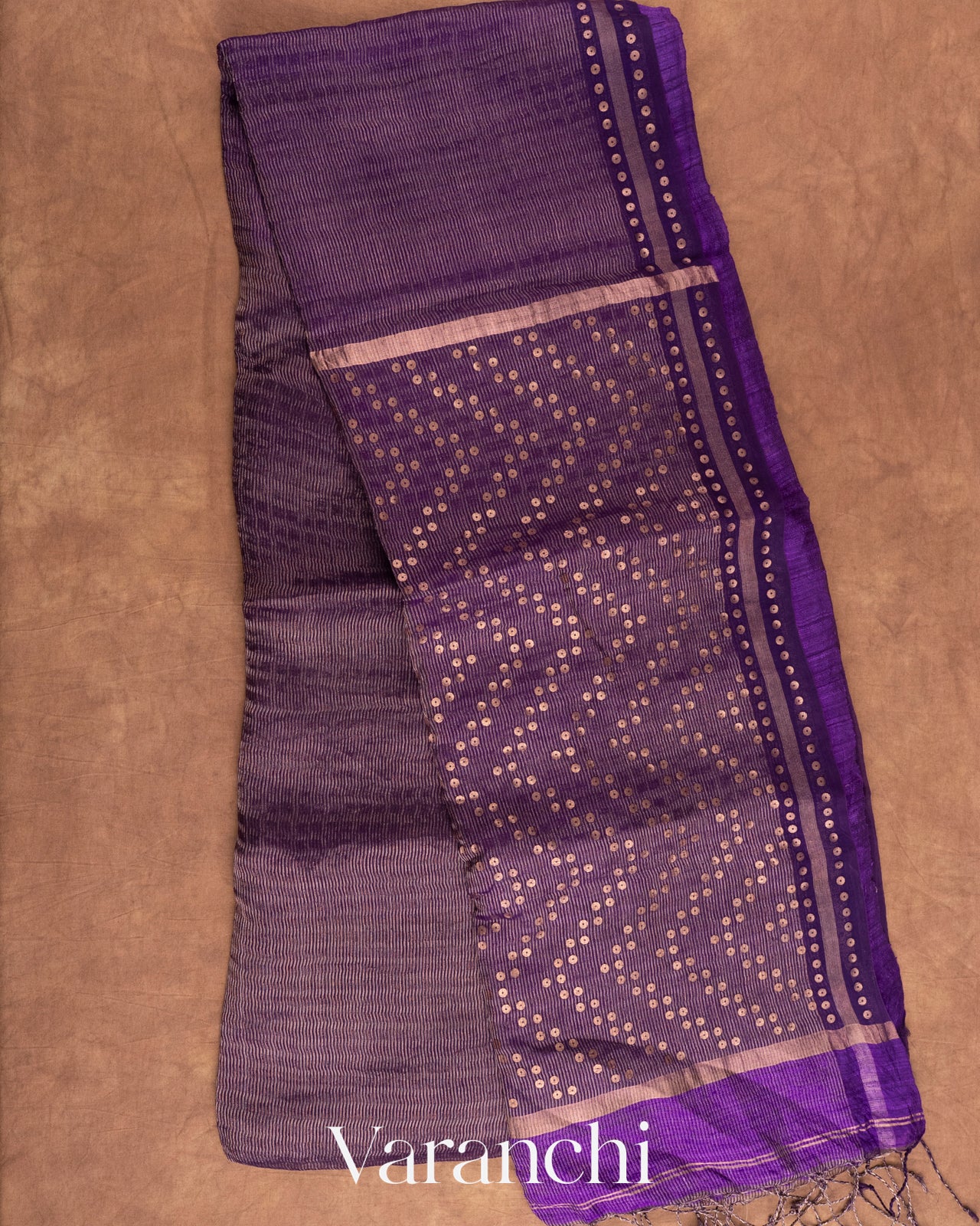 Deep Purple with Sequin Embroidery Pure Muslin Silk Handloom Saree