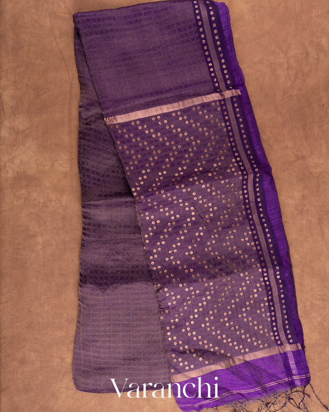Deep Purple with Sequin Embroidery Pure Muslin Silk Handloom Saree