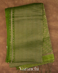 Leafy Green with Sequin Embroidery Pure Muslin Silk Handloom Saree