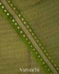 Leafy Green with Sequin Embroidery Pure Muslin Silk Handloom Saree