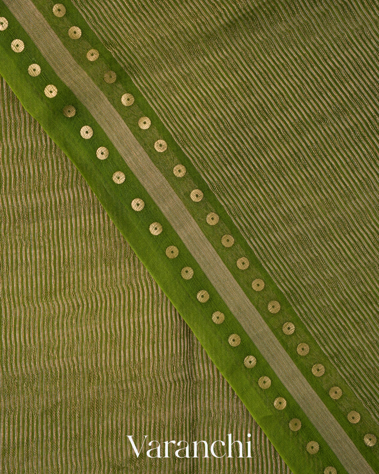Leafy Green with Sequin Embroidery Pure Muslin Silk Handloom Saree