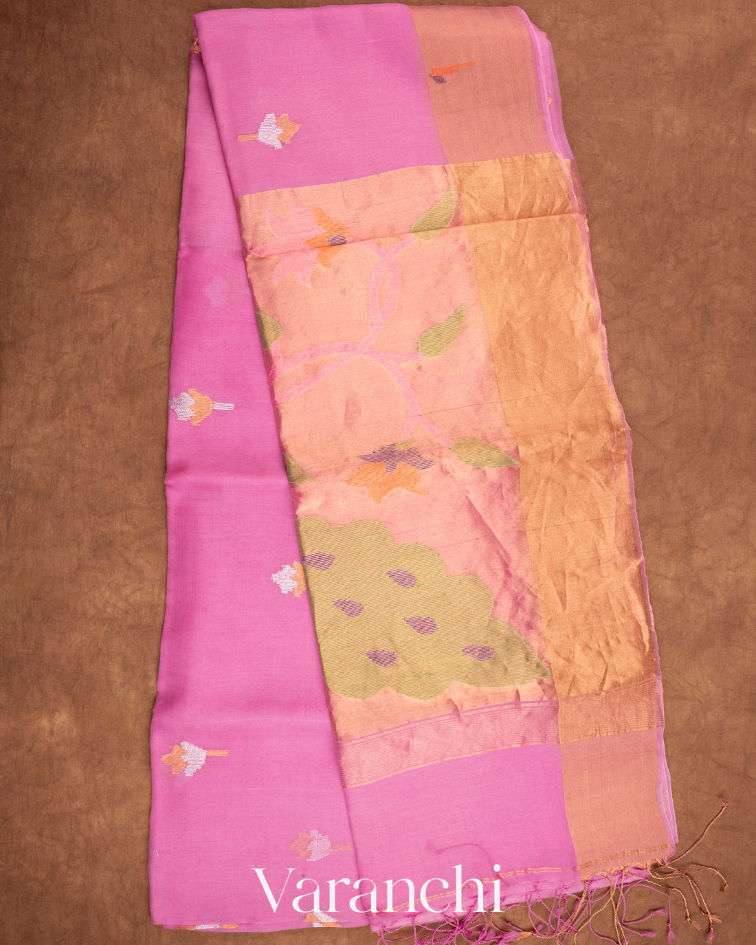 Rose Pink Pure Muslin Jamdani Silk Handloom Saree