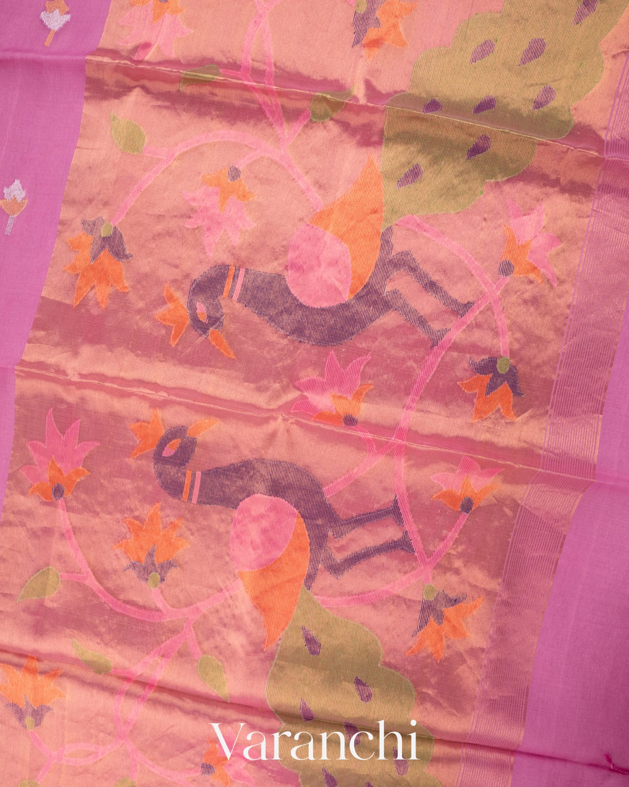Rose Pink Pure Muslin Jamdani Silk Handloom Saree