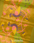 Mehandi Green Pure Muslin Jamdani Silk Handloom Saree