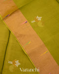 Mehandi Green Pure Muslin Jamdani Silk Handloom Saree