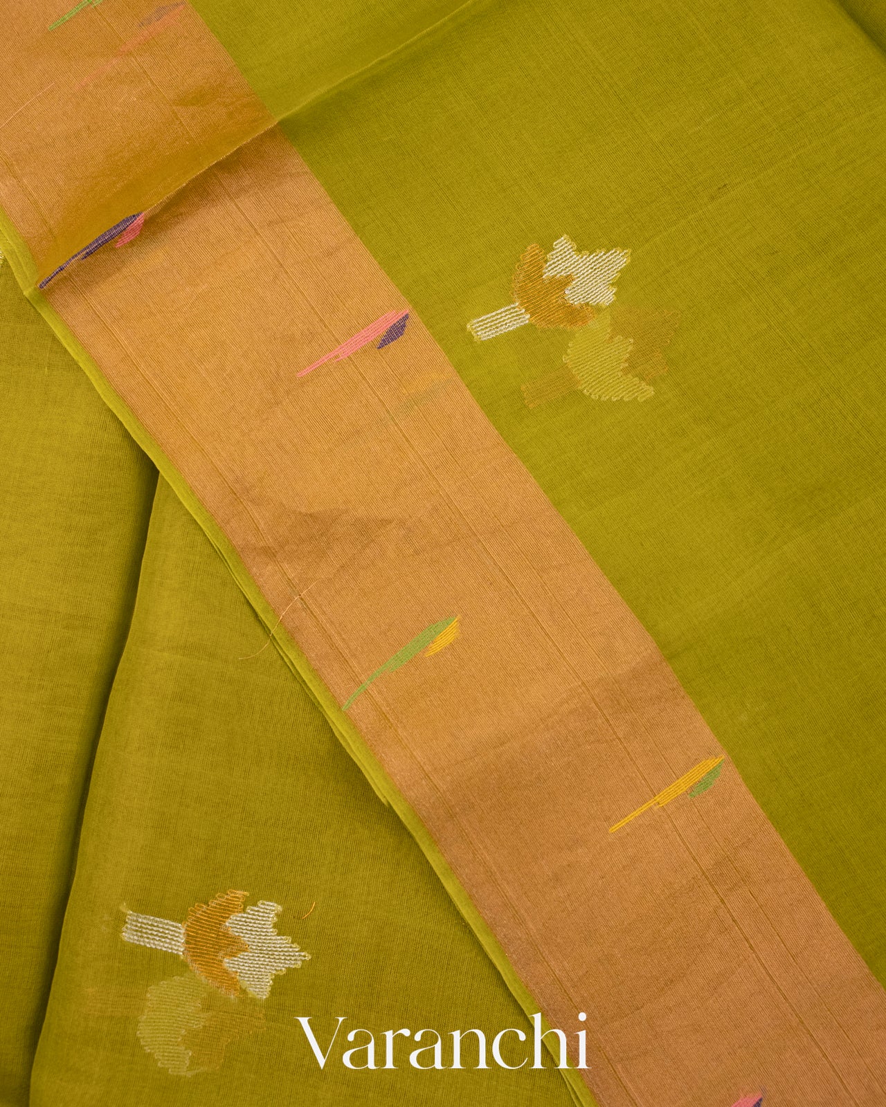 Mehandi Green Pure Muslin Jamdani Silk Handloom Saree