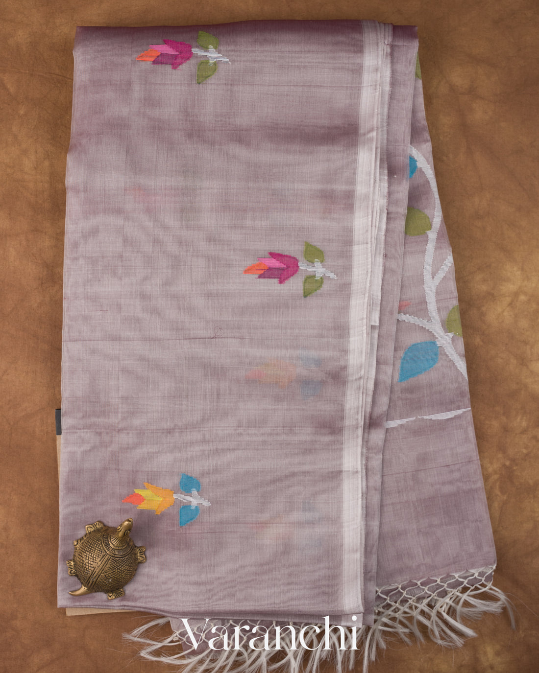 Muted Lilac Jamdani Pure Muslin Silk Handloom Saree