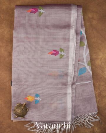 Muted Lilac Jamdani Pure Muslin Silk Handloom Saree